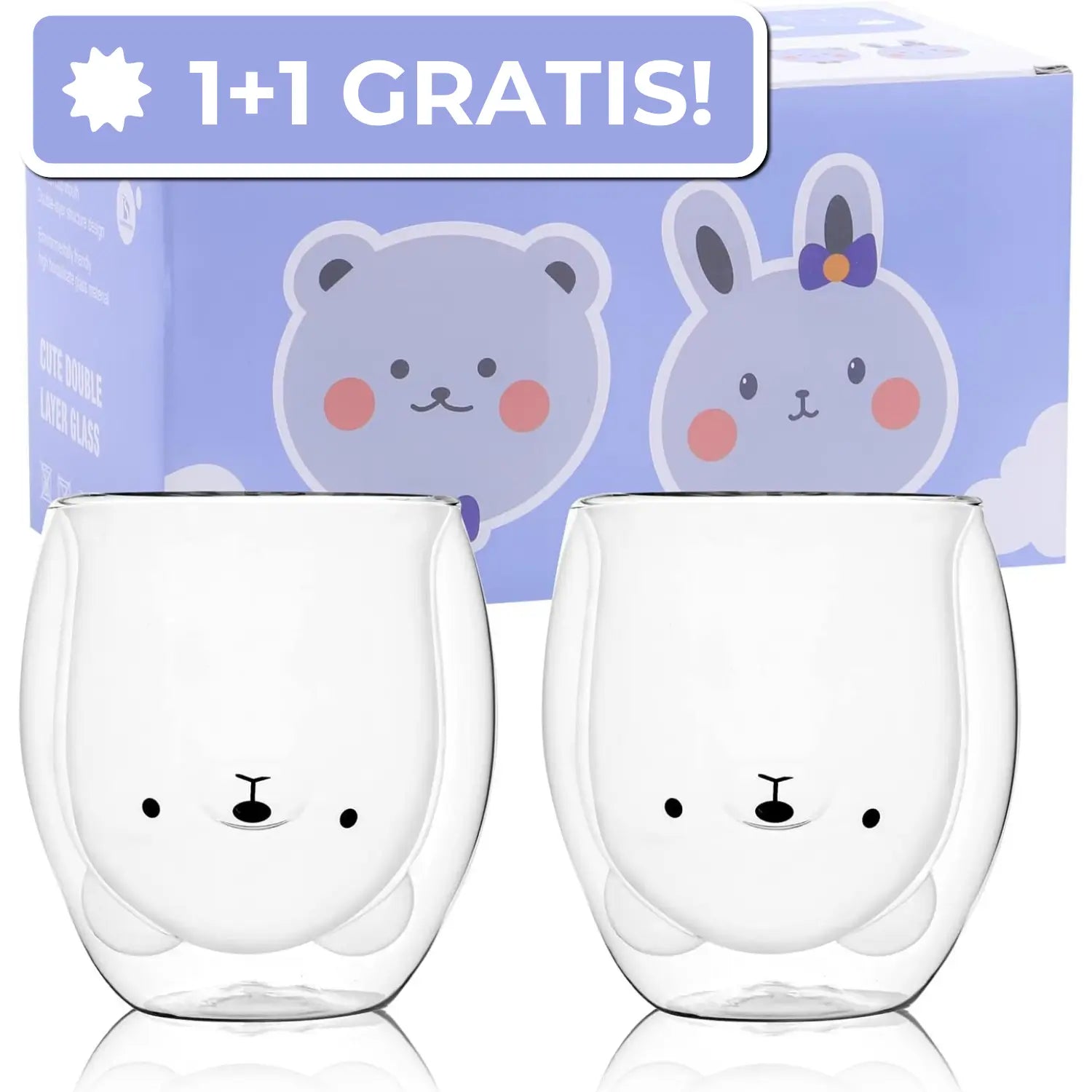 (1+1 FREE) | HugMug™ | Double Wall Bear Glass Mug