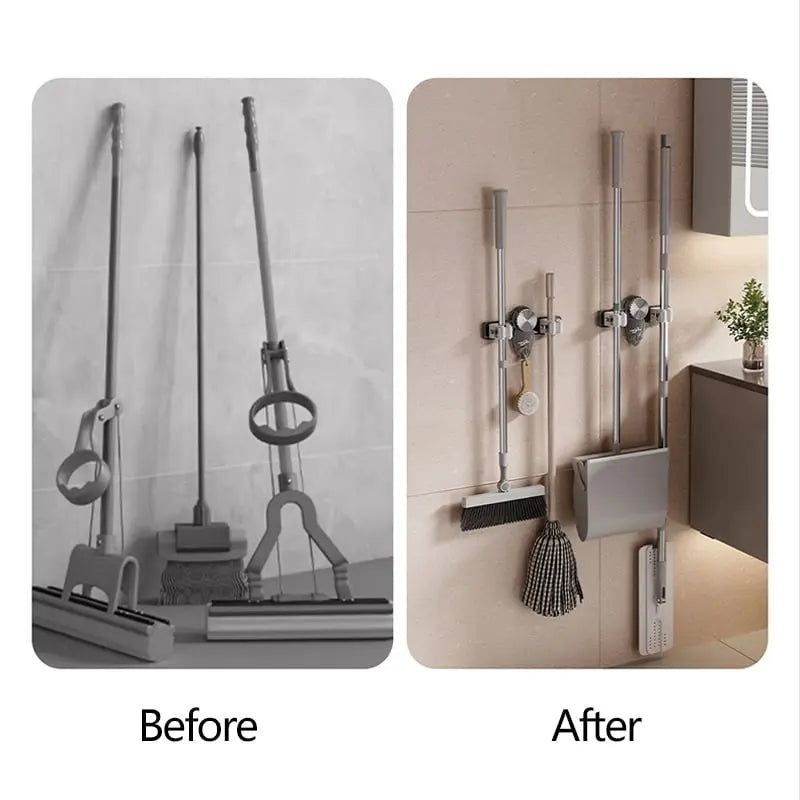 (1+1 Free) | HoldEase™ | Suction-Cup Broom Clamp | Space-Saving Wall Mount with Adjustable Hooks