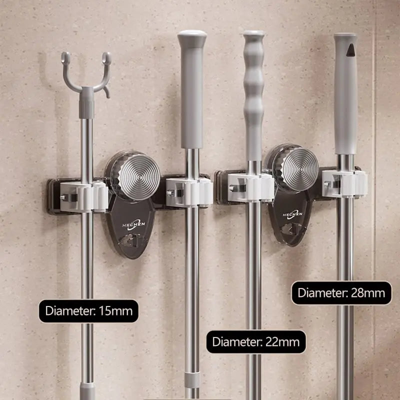 (1+1 Free) | HoldEase™ | Suction-Cup Broom Clamp | Space-Saving Wall Mount with Adjustable Hooks