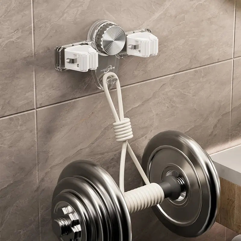 (1+1 Free) | HoldEase™ | Suction-Cup Broom Clamp | Space-Saving Wall Mount with Adjustable Hooks