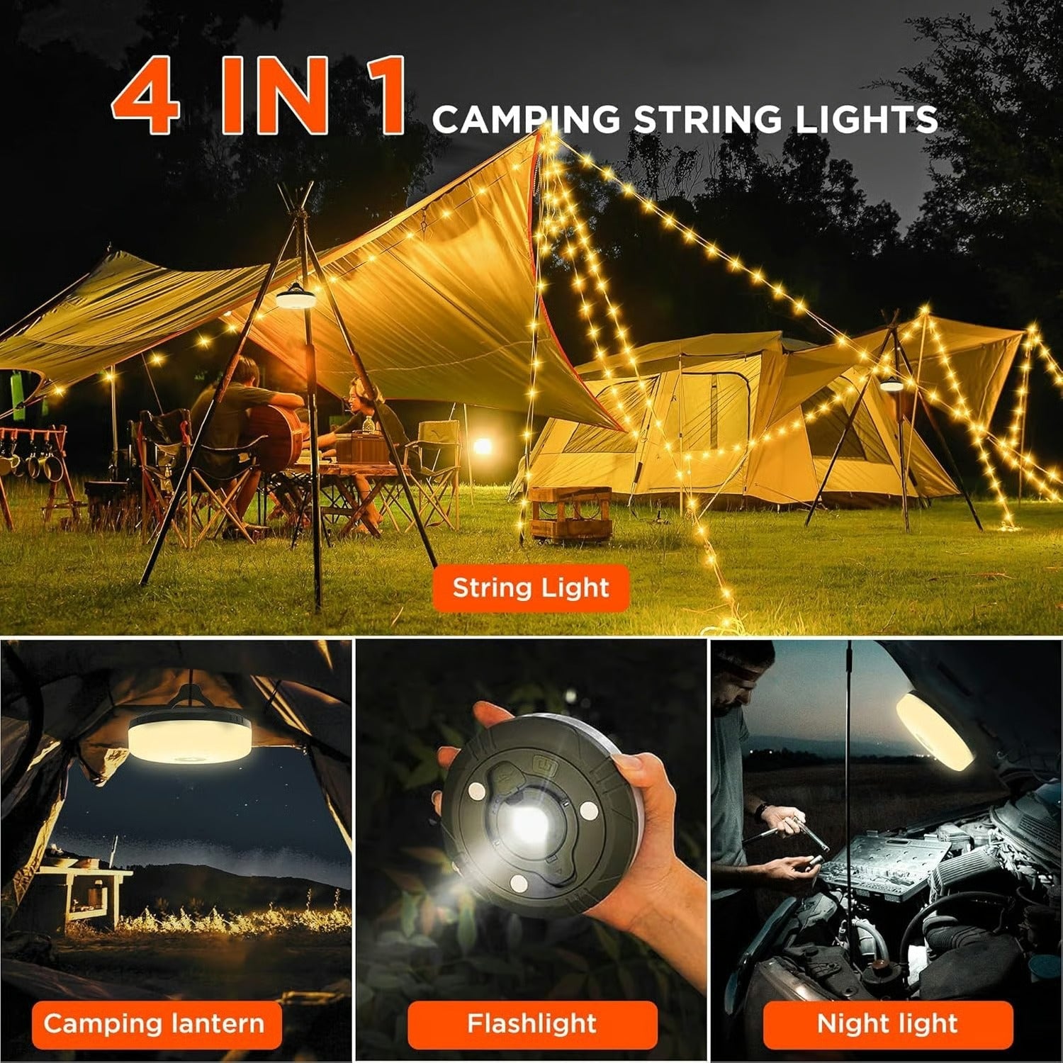CampGlow – 4 in 1 Multifunctional Outdoor String Lights
