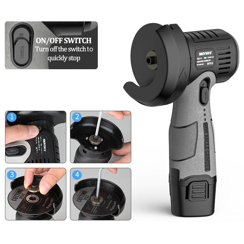 12V Mini Angle Grinder with Cutting Disc – Ideal for Precision Cutting & Grinding